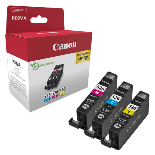 Canon CLI-526 C/M/Y cyan, magenta, gelb Druckerpatronen, 3er-Set | 4541B018 | 1 Pack = 3 St.
