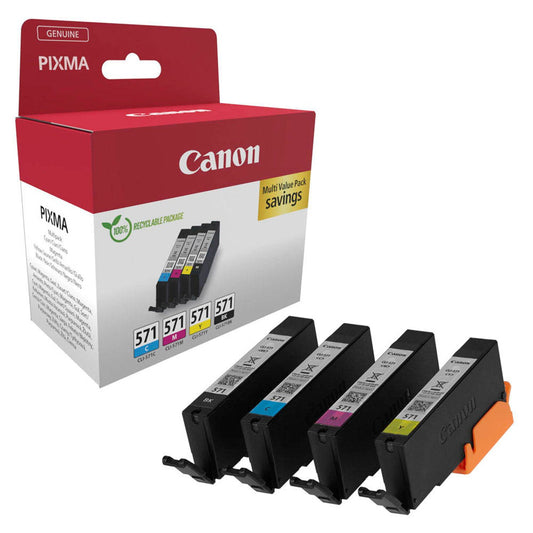 Canon CLI-571 BK/C/M/Y schwarz, cyan, magenta, gelb Druckerpatronen, 4er-Set | 0386C008 | 1 Pack = 4 St.