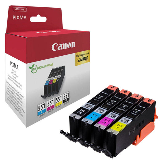 Canon CLI-551 BK/C/M/Y schwarz, cyan, magenta, gelb Druckerpatronen, 4er-Set | 6509B015 | 1 Pack = 4 St.