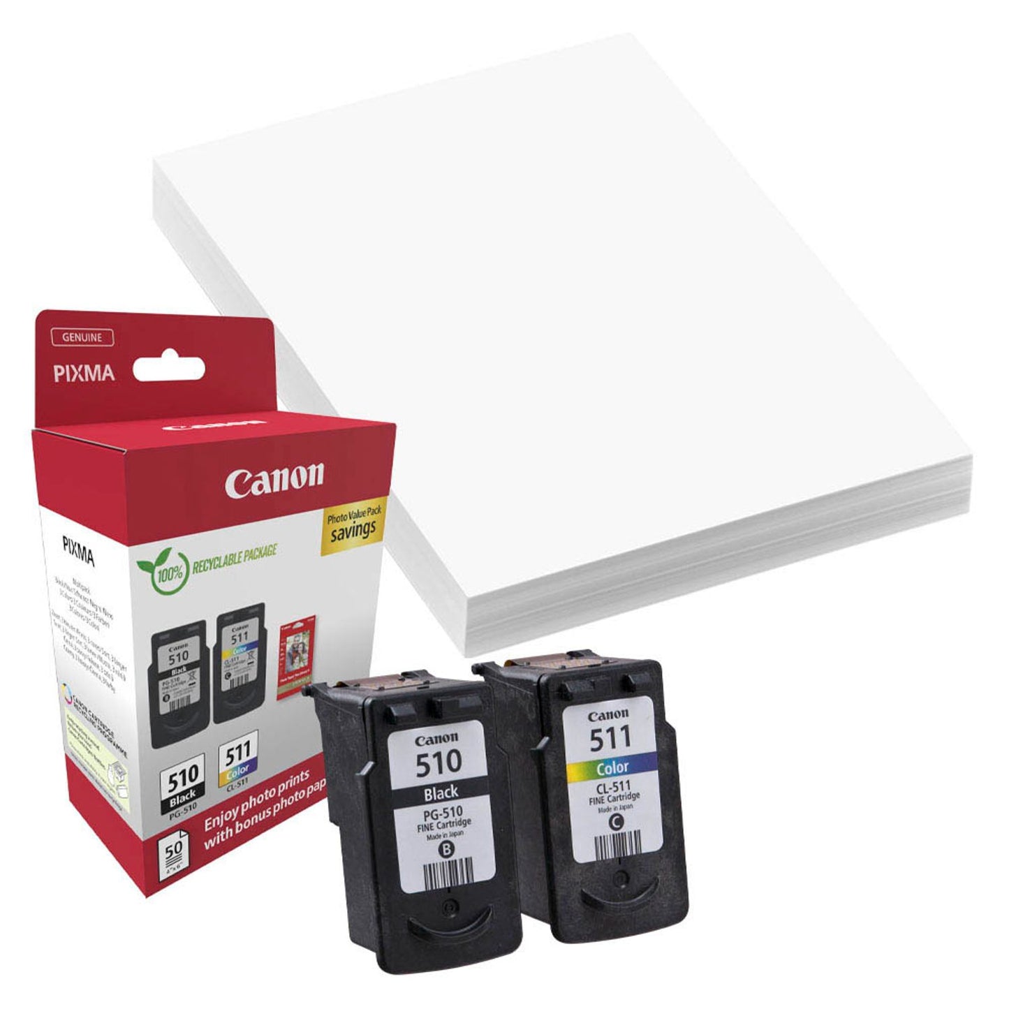 Canon PG-510/CL-511 schwarz, color Druckköpfe + Fotopapier, 2er-Set | 2970B017 | 1 Set = 2 St.