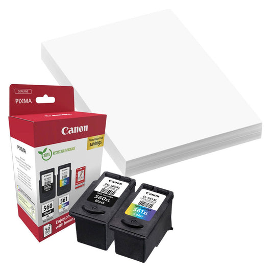 Canon PG-560XL + CL-561XL schwarz, color Druckköpfe + Fotopapier, 2er-Set | 3712C008 | 1 Pack = 2 St.