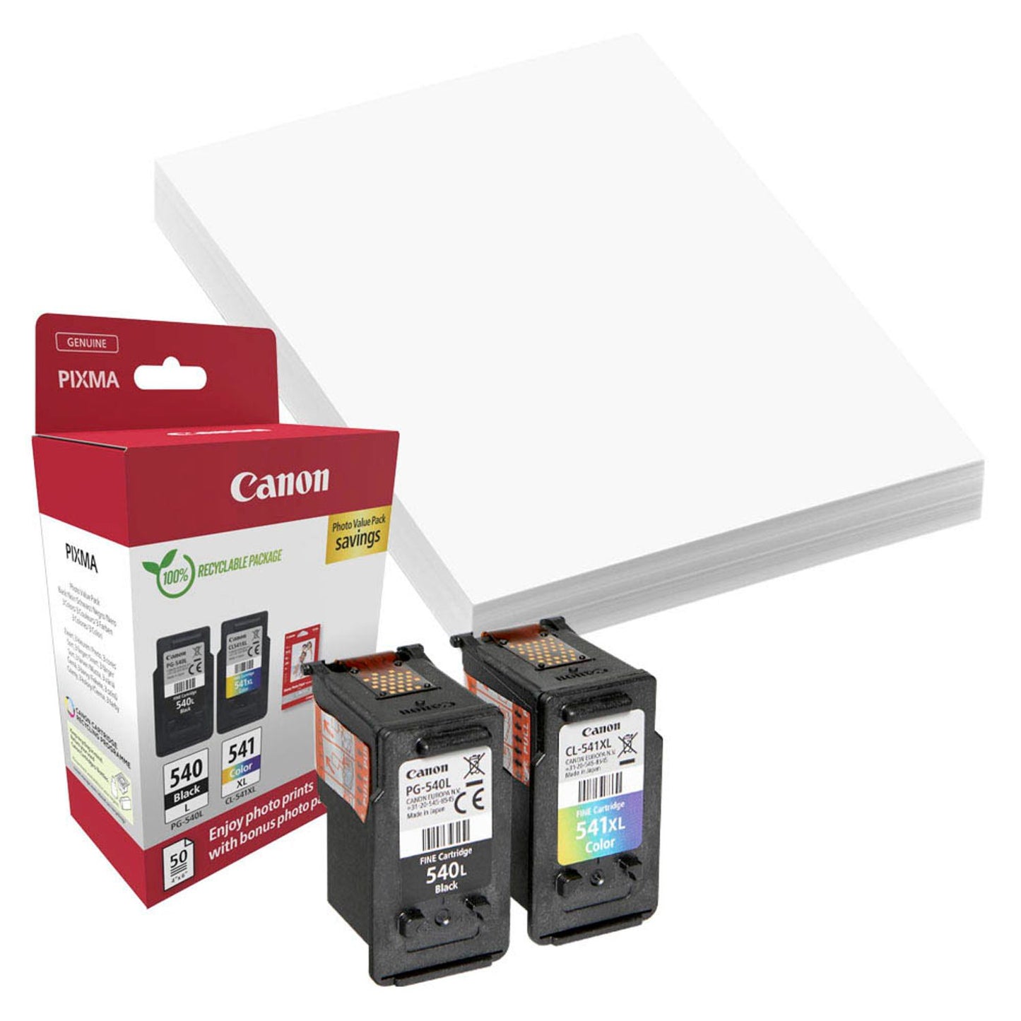 Canon PG-540L + CL-541XL schwarz, color Druckköpfe + Fotopapier, 2er-Set | 5224B012 | 1 Set = 2 St.