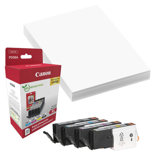 Canon CLI-581XL BK/C/M/Y schwarz, cyan, magenta, gelb Druckerpatronen + Fotopapier, 4er-Set | 2052C006 | 1 Set = 4 St.
