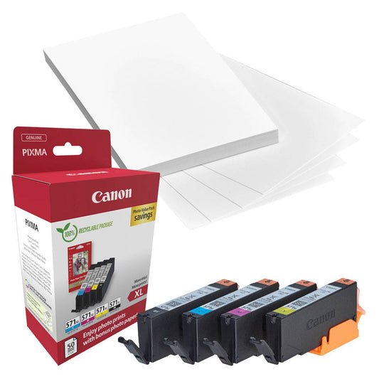 Canon CLI-571 XL C/M/Y/BK schwarz, cyan, magenta, gelb Druckerpatronen + Fotopapier | 0332C006