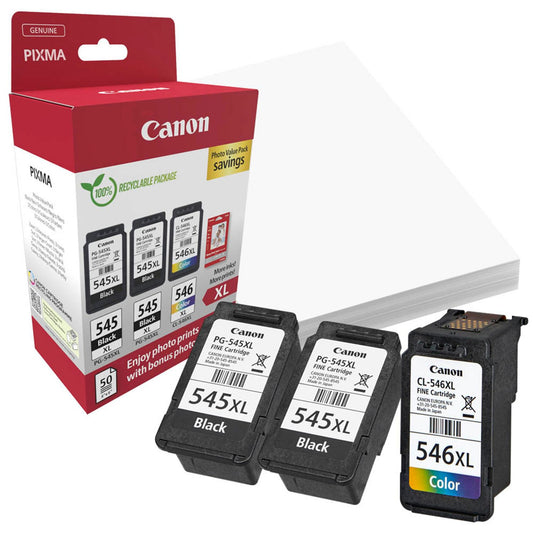 Canon PG-545XLx2/CL-546XL schwarz, color Druckköpfe + Fotopapier, 3er-Set | 8286B015 | 1 Set = 3 St.