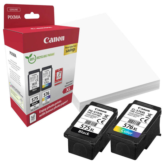 Canon PG-575XL/CL-576XL schwarz, color Druckköpfe + Fotopapier, 2er-Set | 5437C006 | 1 Set = 2 St.