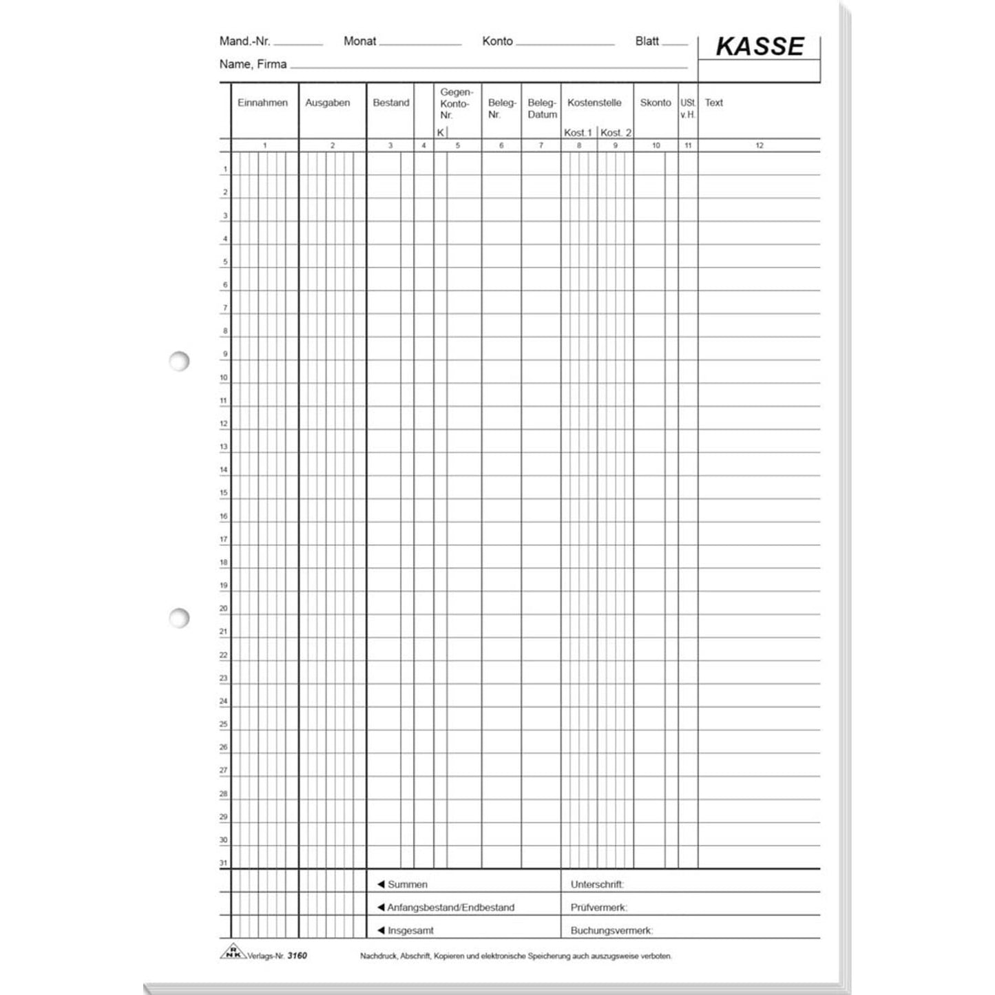 RNK-Verlag Kassenbuch/EDV Formularbuch | 3160