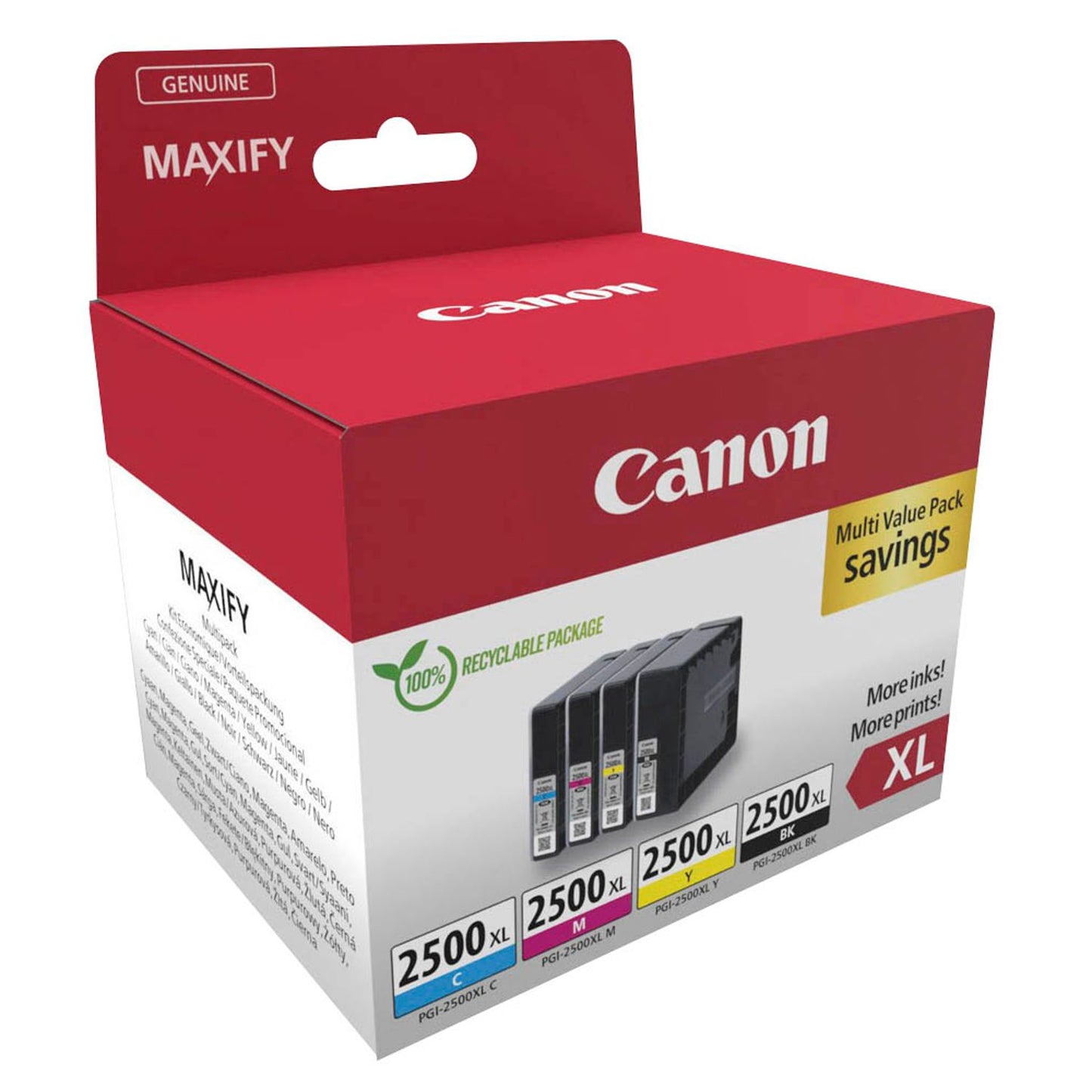 Canon PGI-2500 XL BK/C/M/Y schwarz, cyan, magenta, gelb Druckerpatronen, 4er-Set | 9254B010 | 1 Pack = 4 St.