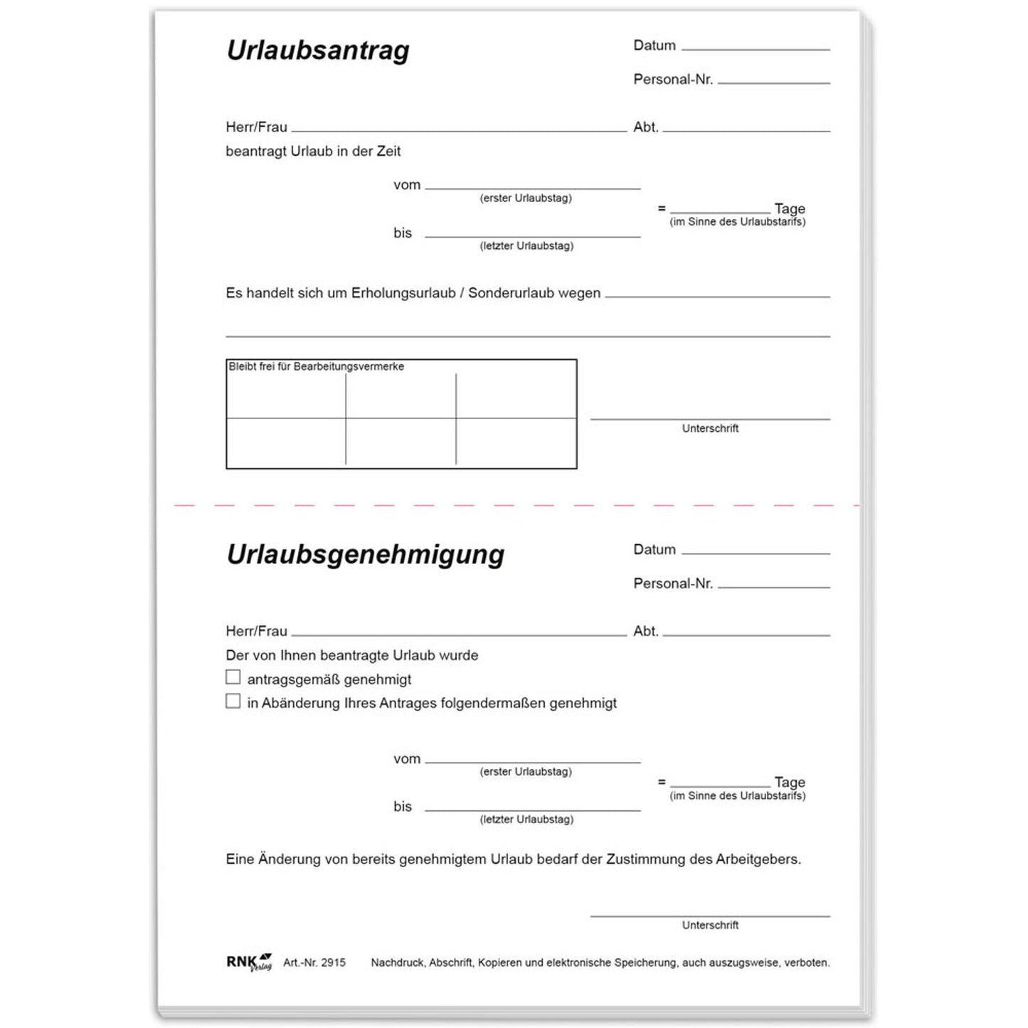 RNK-Verlag Urlaubsantrag Formularbuch | 2915