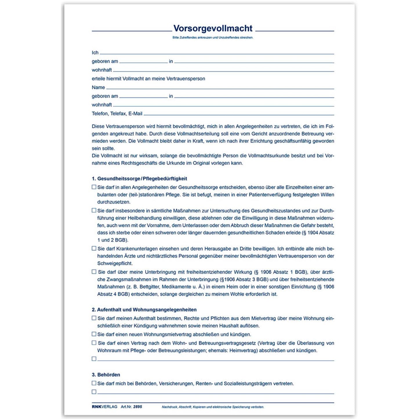 RNK-Verlag Patientenverfügung Formulare | 2895