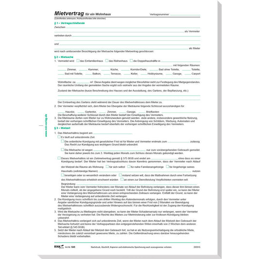 RNK-Verlag Mietverträge für Häuser | 545/10 | 1 Pack = 10 St.
