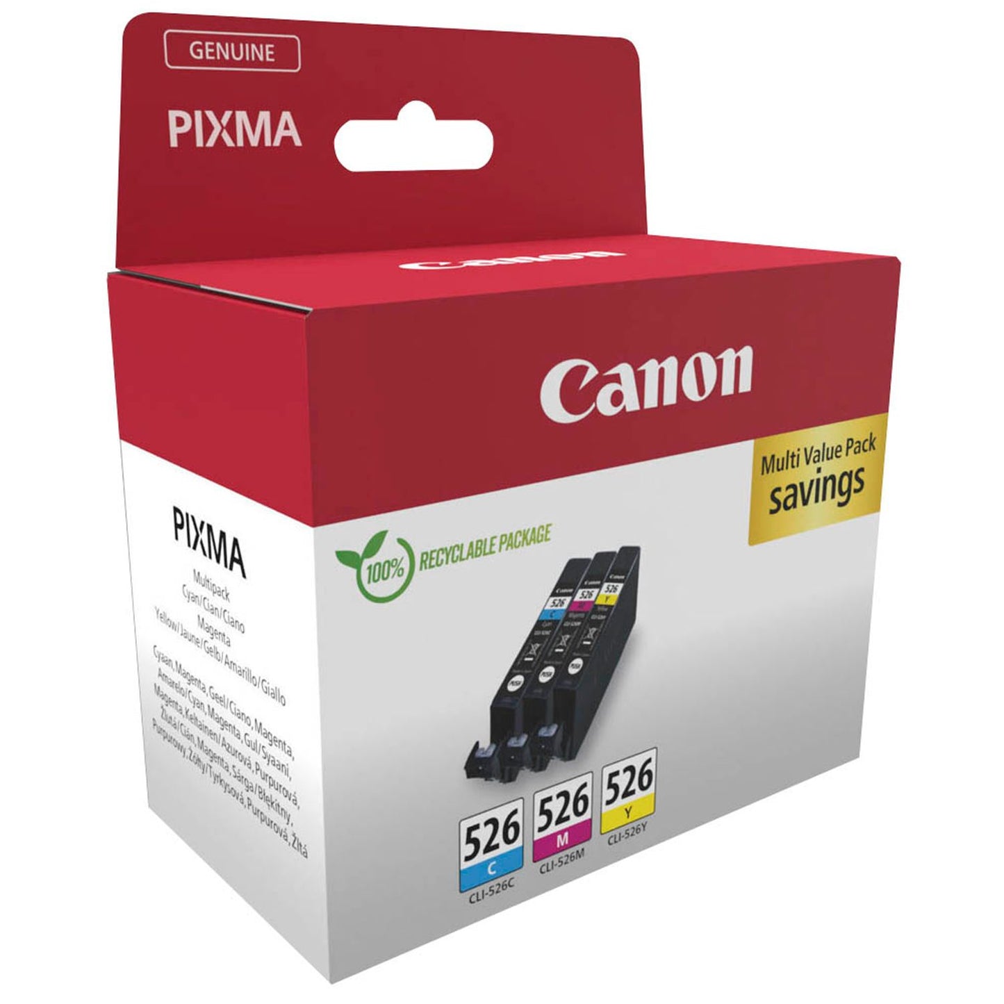 Canon CLI-526 C/M/Y cyan, magenta, gelb Druckerpatronen, 3er-Set | 4541B018 | 1 Pack = 3 St.