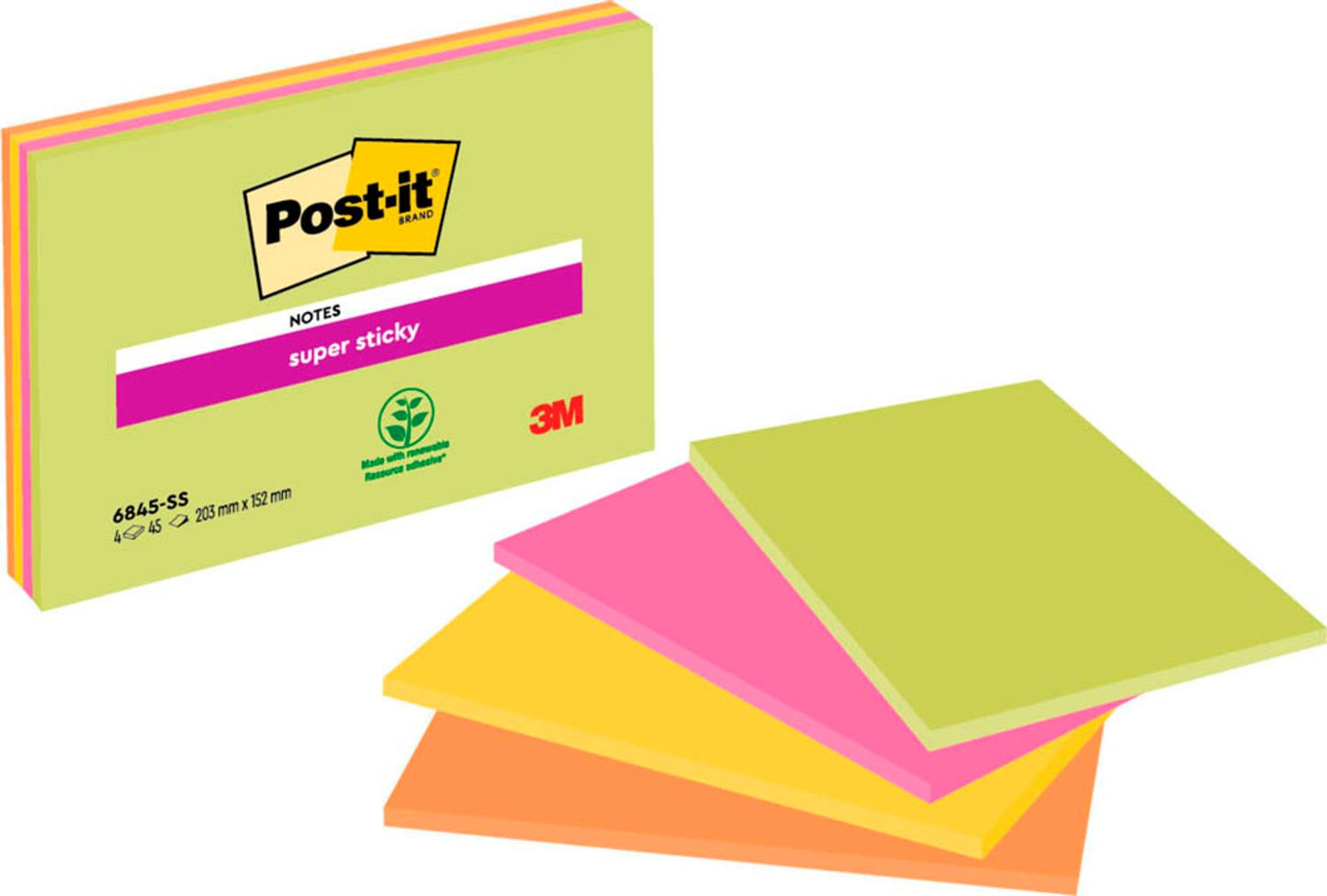 Post-it® Super Sticky Meeting Notes Haftnotizen extrastark farbsortiert, 4 Blöcke
