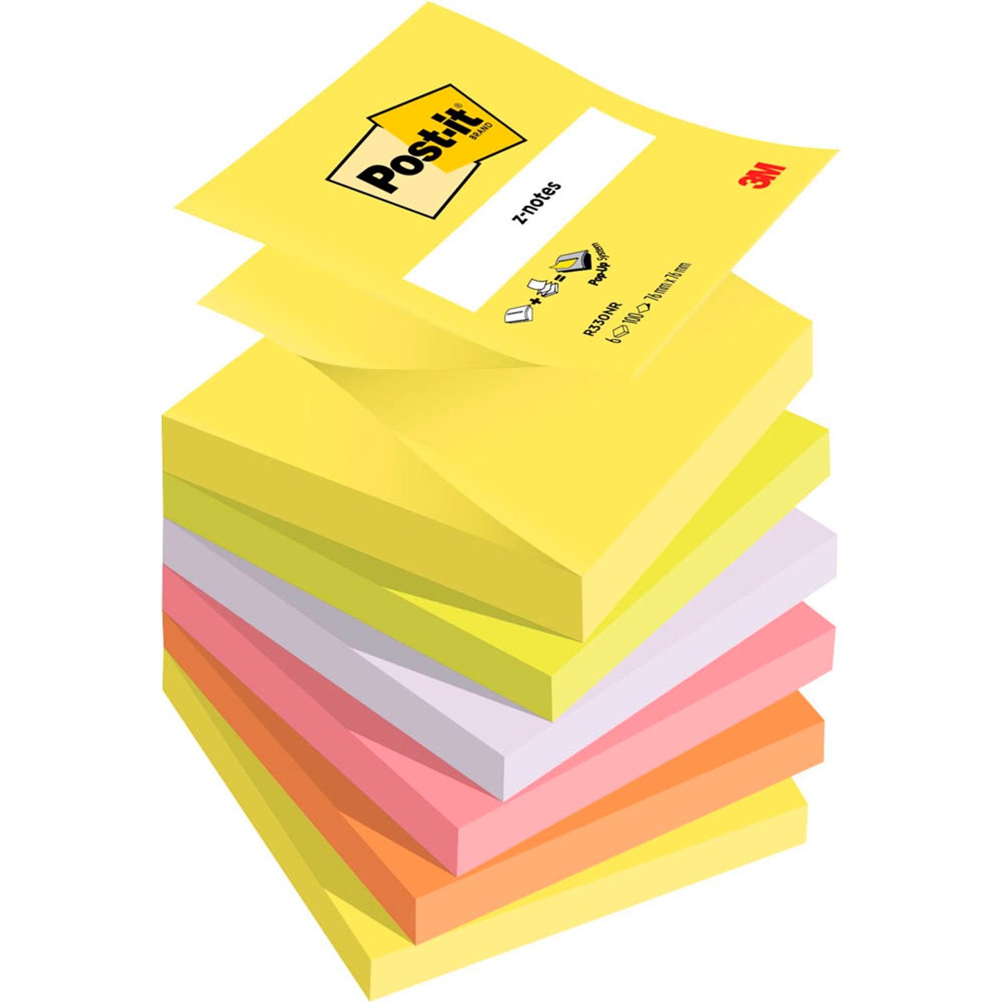 Post-it® Z-Notes Haftnotizen farbsortiert, 6 Blöcke | R330NR | 1 Pack = 6 Blöcke