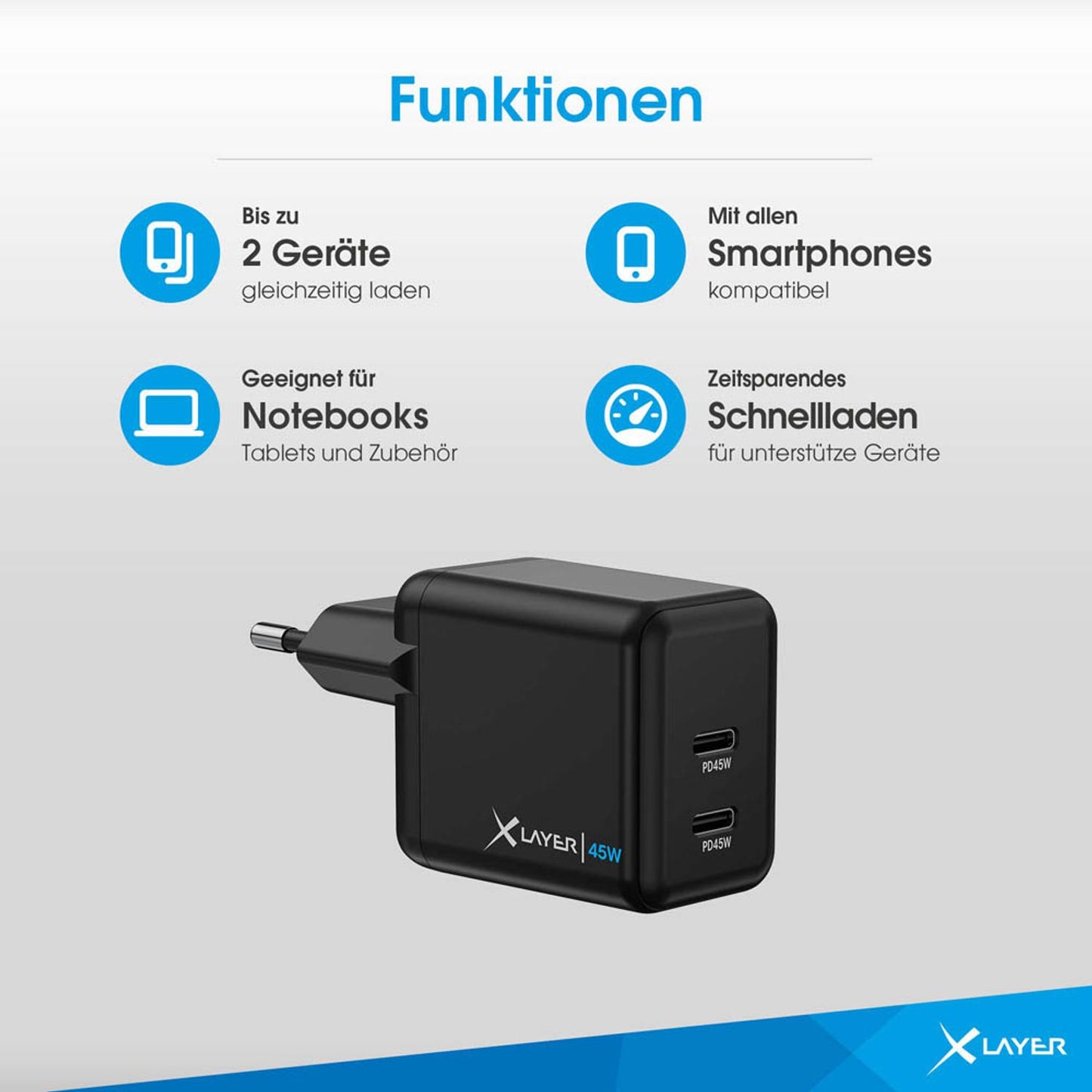XLAYER Powercharger 45W Ladeadapter schwarz, 45 Watt | 220178