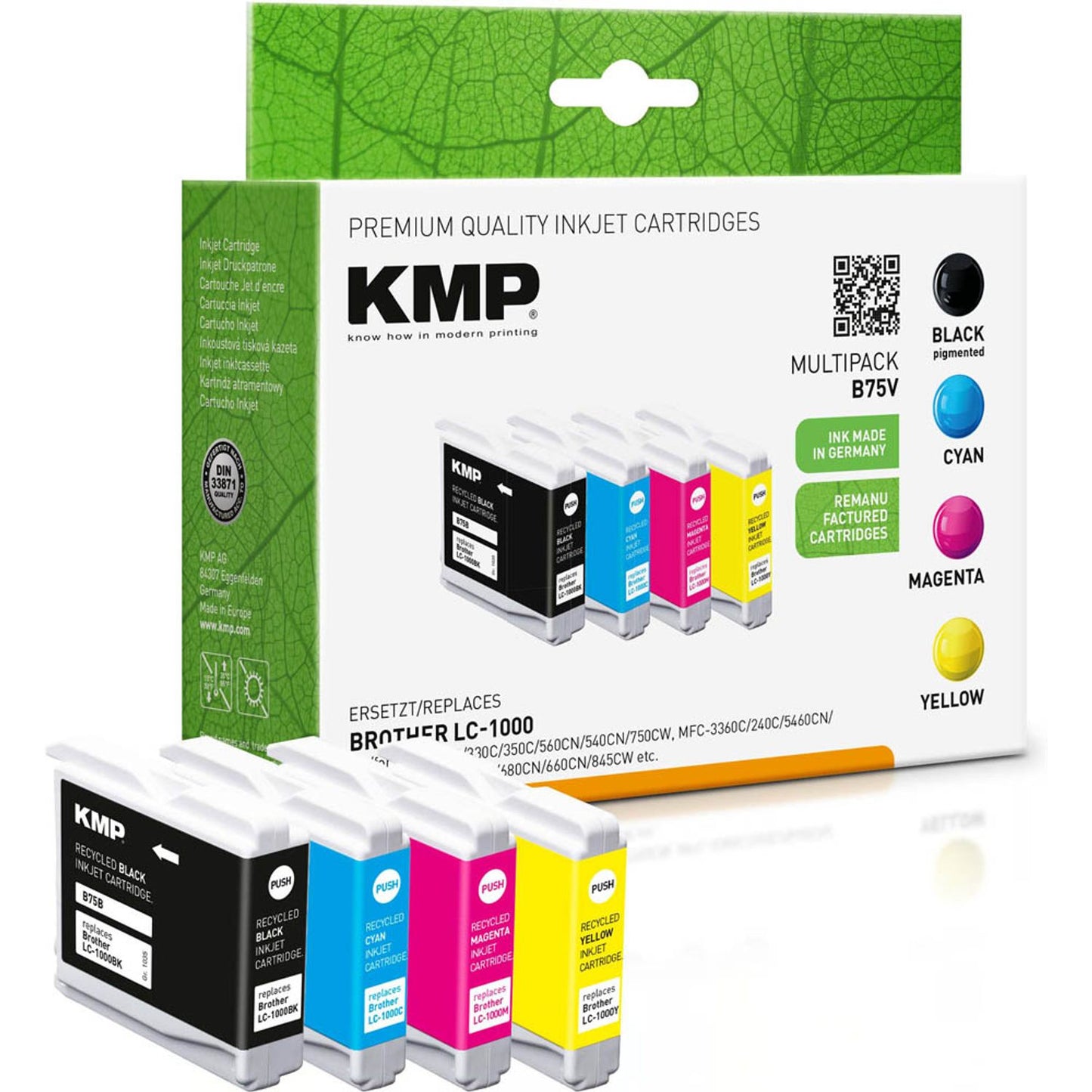 KMP B75V schwarz, cyan, magenta, gelb Druckerpatronen kompatibel zu brother LC1000VAL, 4er-Set | 1035,4005 | 1 Pack = 4 St.