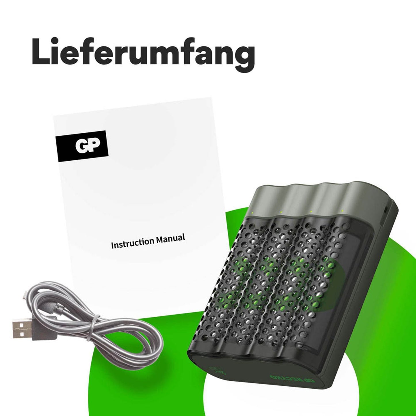 GP M452U 4-Port Akku-Schnellladegerät inkl. Akkus | GPRCKCHM452U433