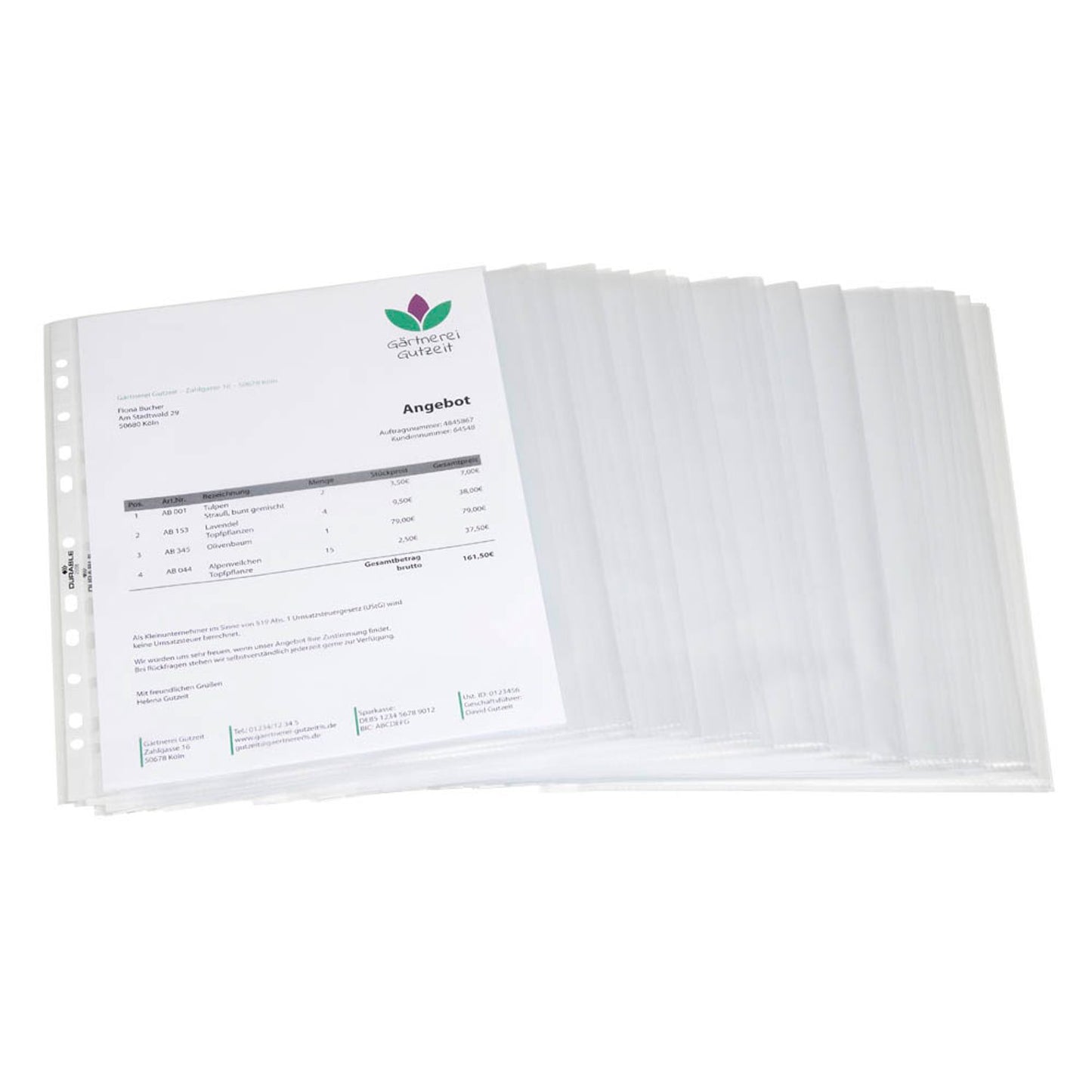 DURABLE Prospekthüllen DIN A4 transparent genarbt 0,06 mm | 265819 | 1 Pack = 100 St.