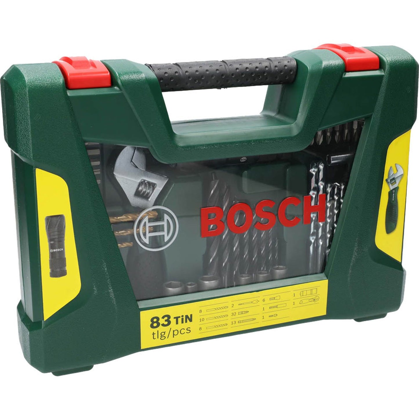 BOSCH mit LED-Taschenlampe und Rollgabelschlüssel Bohrer- und Bit-Set, 83-teilig | 2607017193