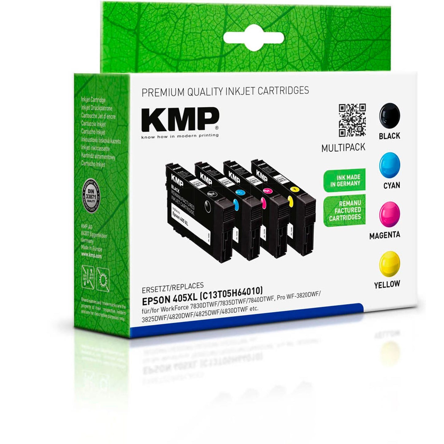 KMP schwarz, cyan, magenta, gelb Druckerpatronen kompatibel zu EPSON 405XL BK/C/M/Y, 4er-Set | 1656,4005 | 1 Pack = 4 St.
