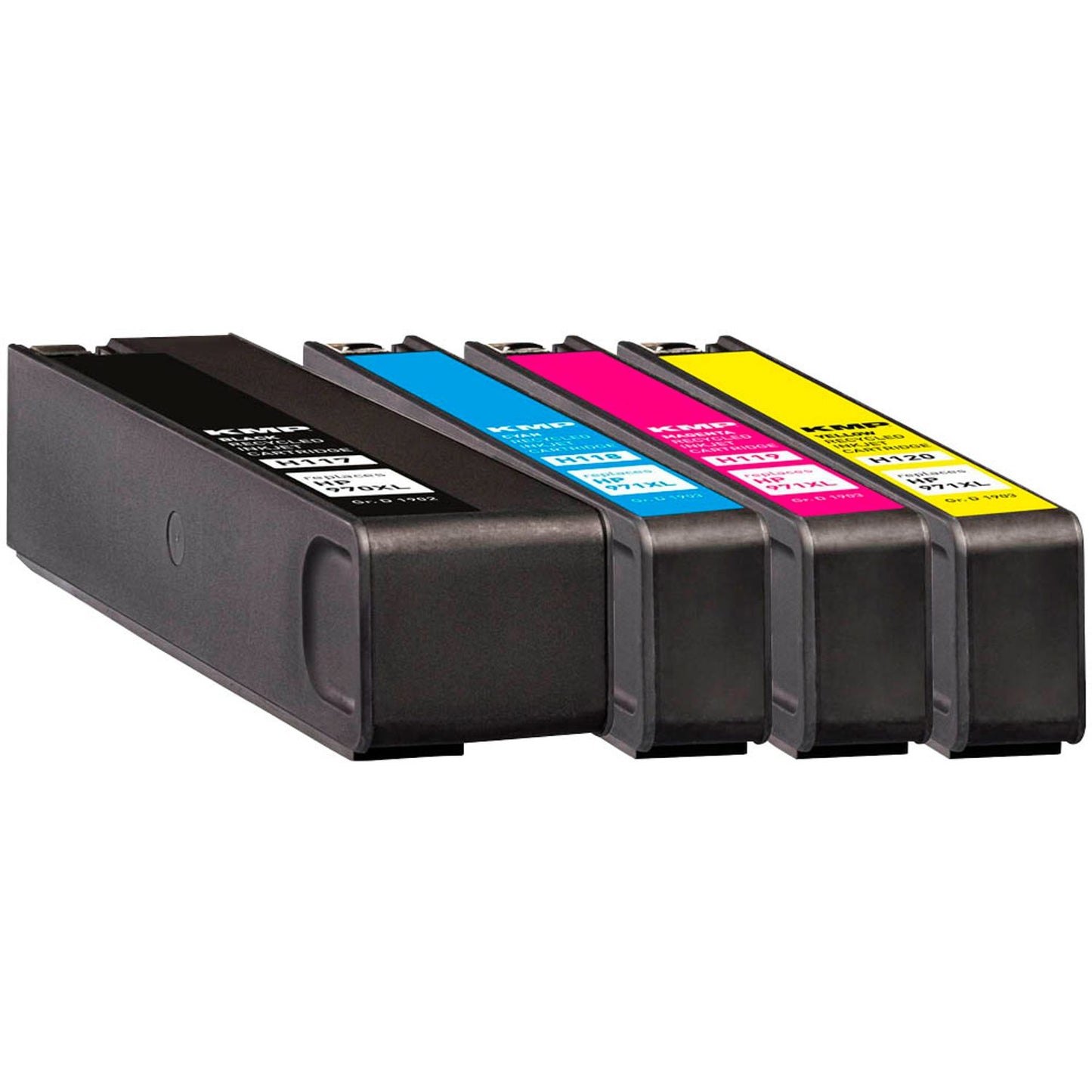 KMP H117V schwarz, cyan, magenta, gelb Druckerpatronen kompatibel zu HP 970XL + 971XL (CN625AE/CN626AE/CN627AE/CN628AE), 4er-Set | 1902,4050 | 1 Pack = 4 St.