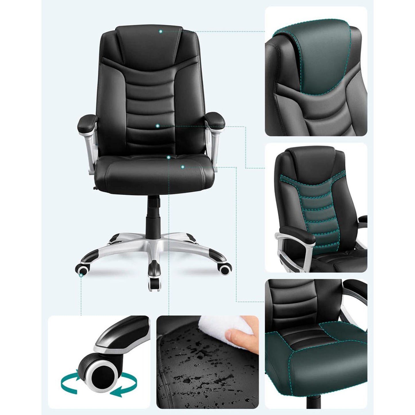 SONGMICS Chefsessel, Kunstleder schwarz, Gestell | OBG21B