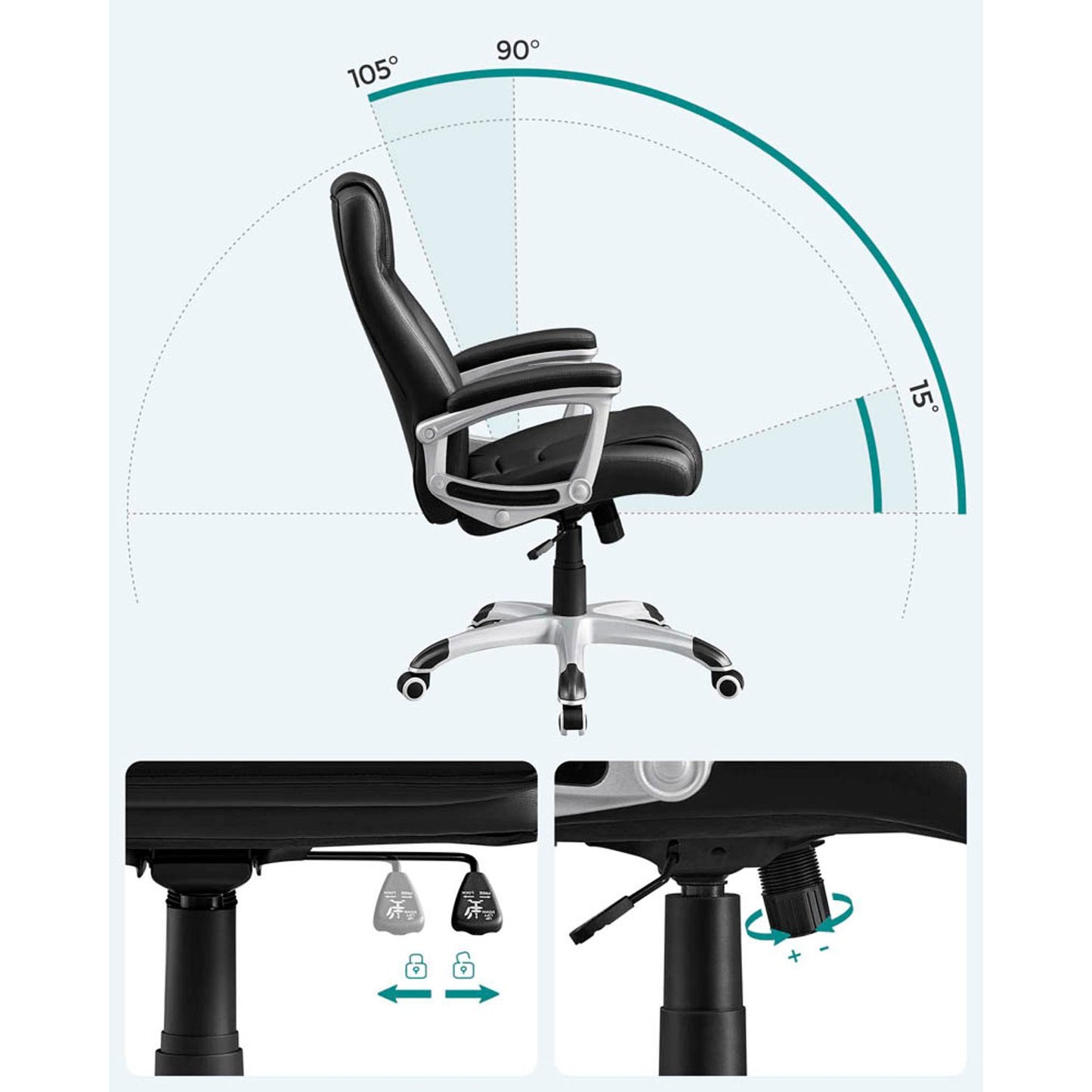 SONGMICS Chefsessel, Kunstleder schwarz, Gestell | OBG21B