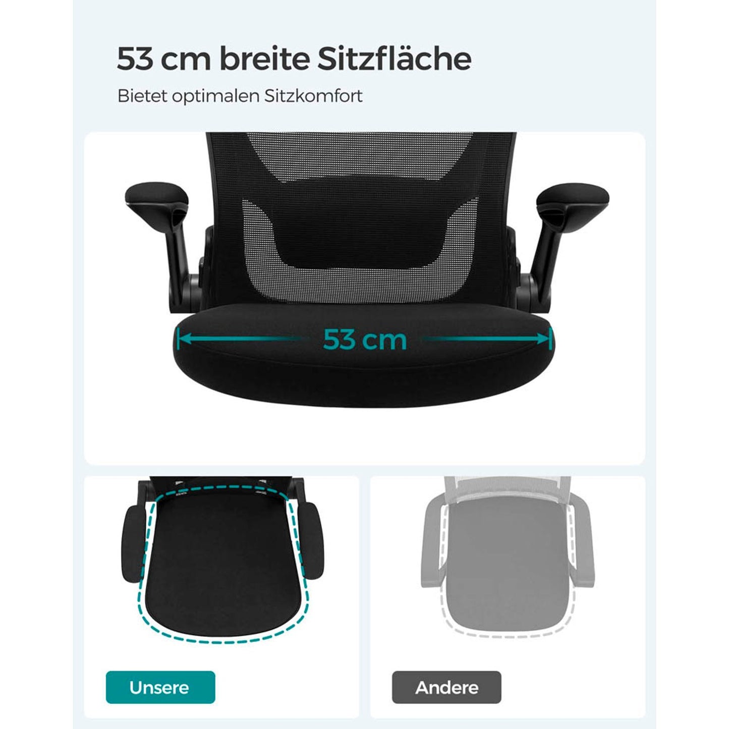 SONGMICS Bürostuhl, Stoff schwarz, Gestell schwarz | OBN37BKV1