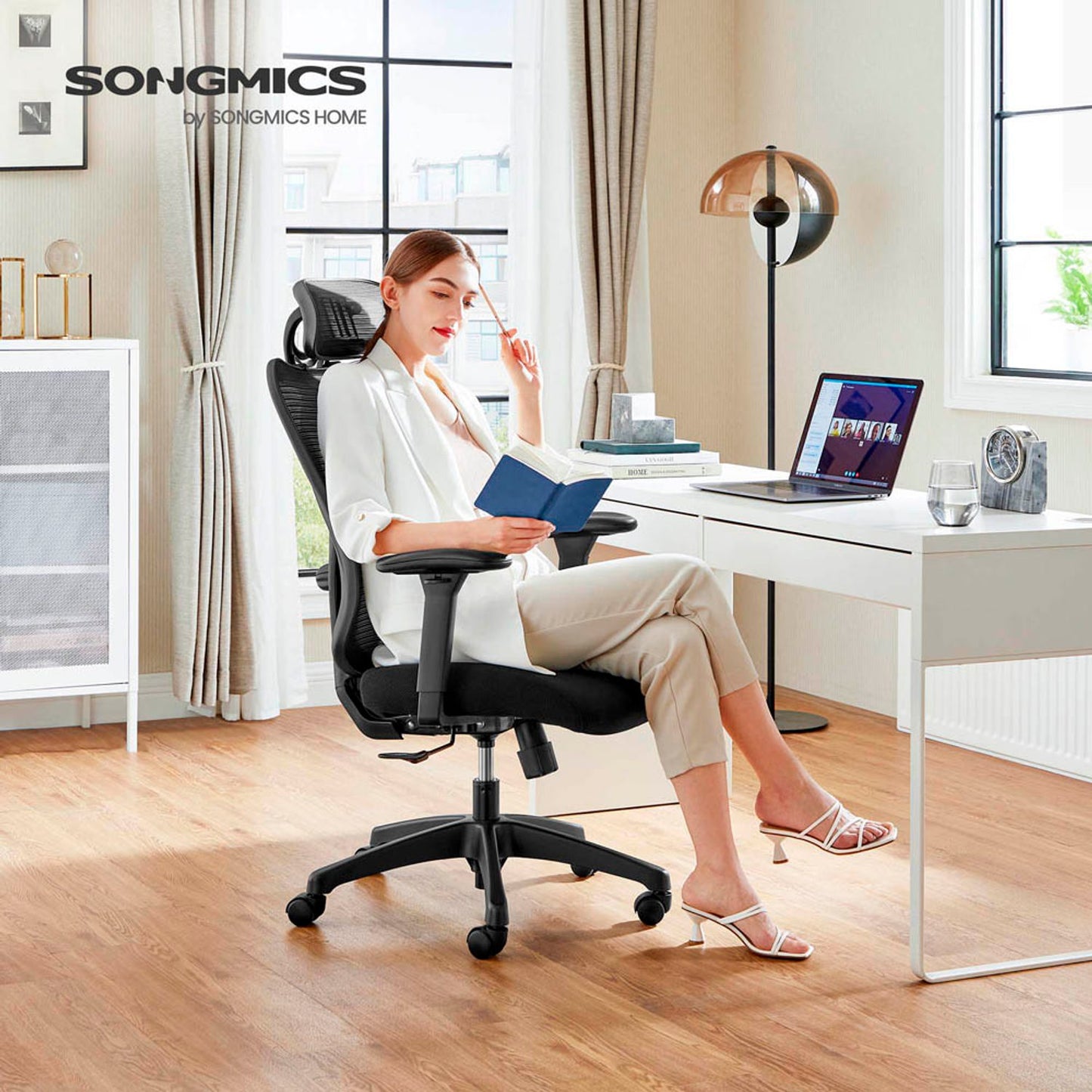 SONGMICS Bürostuhl, Stoff schwarz, Gestell schwarz | OBN063B01