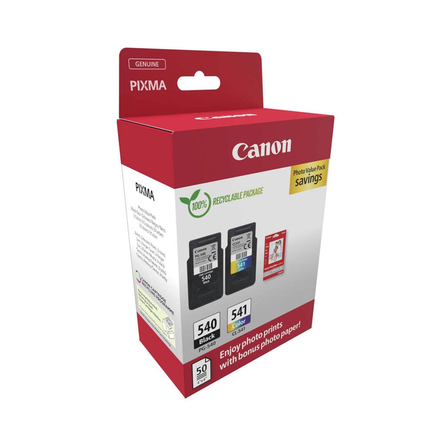 Canon PG-540 + CL-541 schwarz, color Druckköpfe + Fotopapier, 2er-Set | 5225B013 | 1 Set = 2 St.