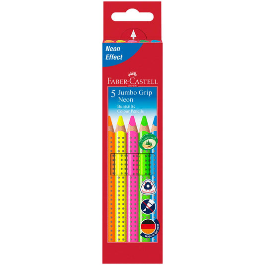 FABER-CASTELL Jumbo Grip Neon Buntstifte farbsortiert | 110994 | 1 Pack = 5 St.