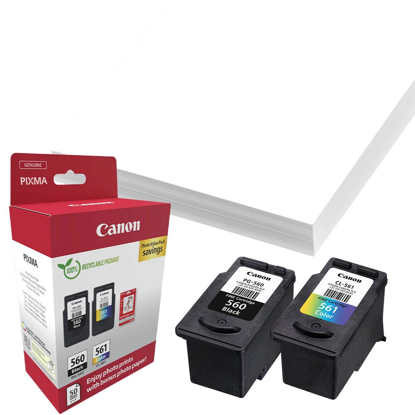 Canon PG-560 + CL-561 schwarz, color Druckköpfe + Fotopapier, 2er-Set | 3713C008 | 1 Set = 2 St.