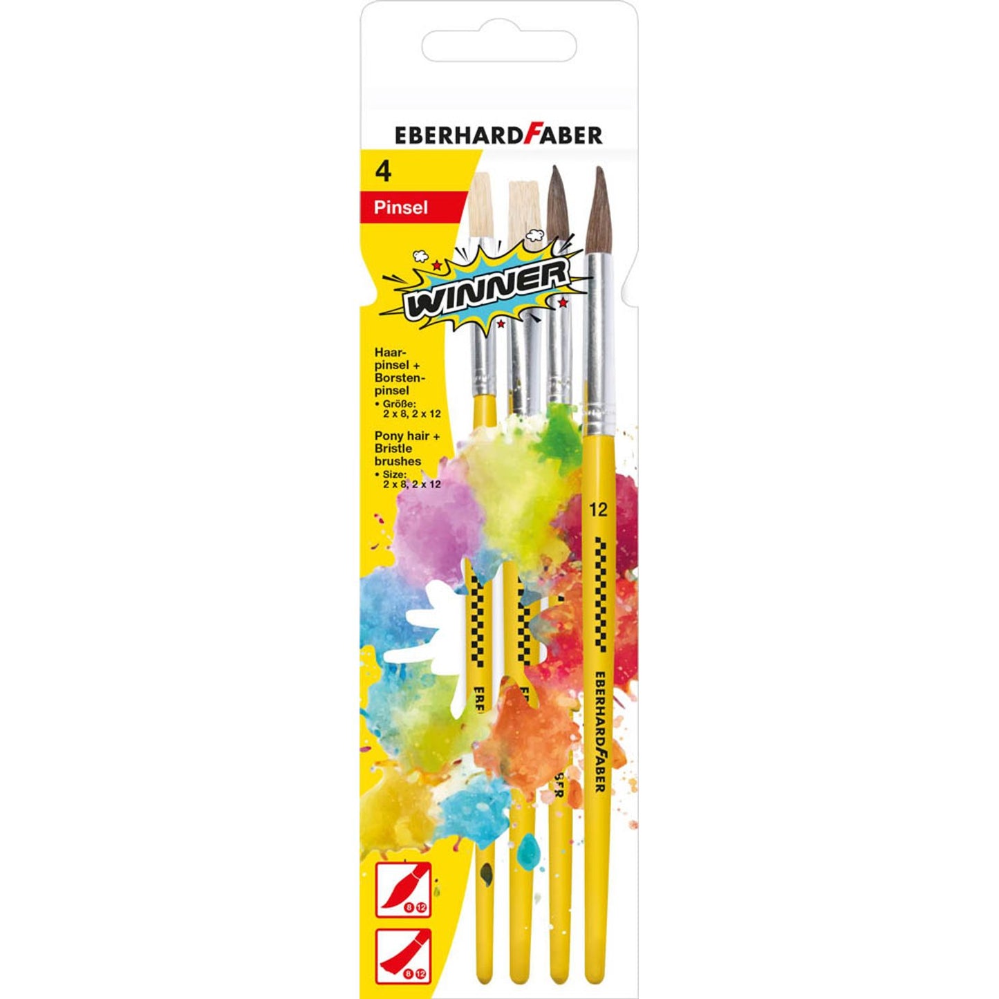 EBERHARD FABER Pinsel-Set Größe 8, 12, 4-teilig | 579924 | 1 Pack = 4 St.