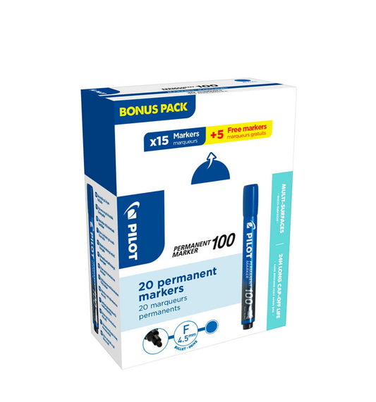 15 + 5 GRATIS: PILOT 100 Permanentmarker 1,0 mm, 15 St. + GRATIS 5 St.