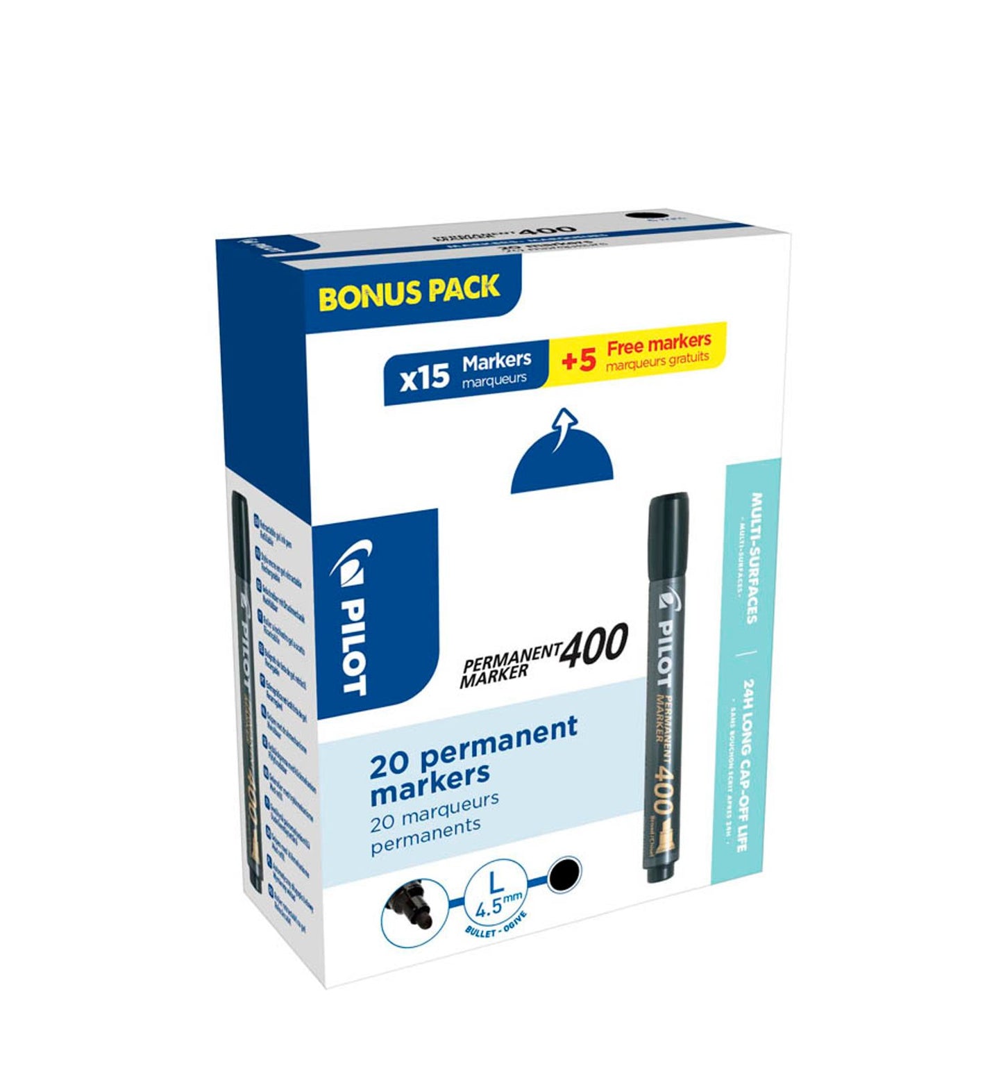 15 + 5 GRATIS: PILOT 400 Permanentmarker 1,0 - 4,0 mm, 15 St. + GRATIS 5 St.