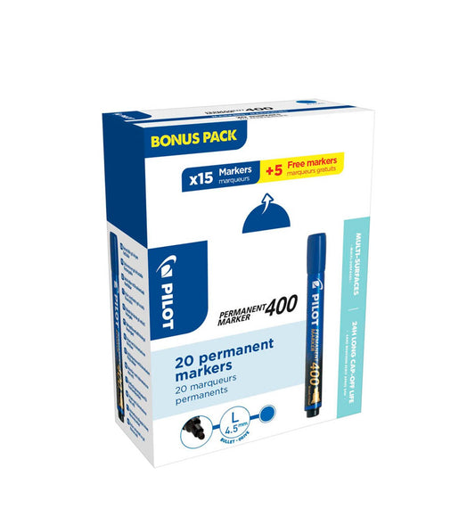 15 + 5 GRATIS: PILOT 400 Permanentmarker 1,0 - 4,0 mm, 15 St. + GRATIS 5 St.