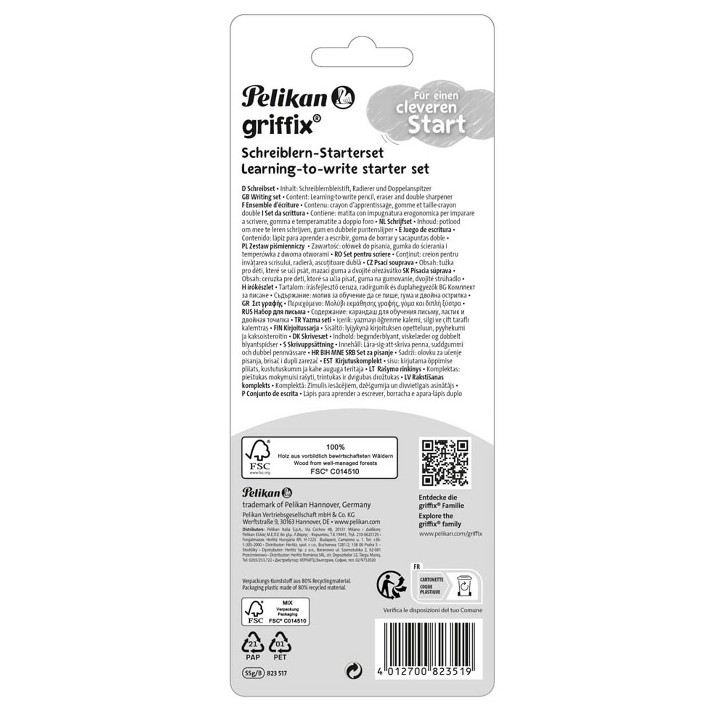 Pelikan griffix® Starter Bleistift-Set B silber mit Radierer | 400195836