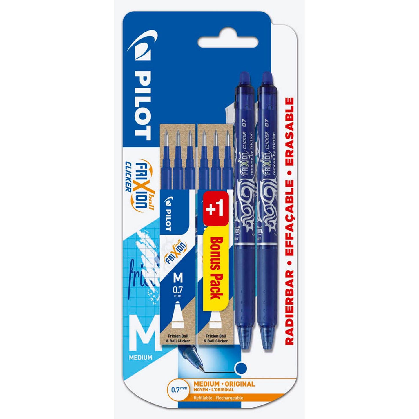 PILOT FRIXION ball CLICKER Tintenroller 0,4 mm, Schreibfarbe: blau | BLRT/BLS-FR7-L-BT BLI427414