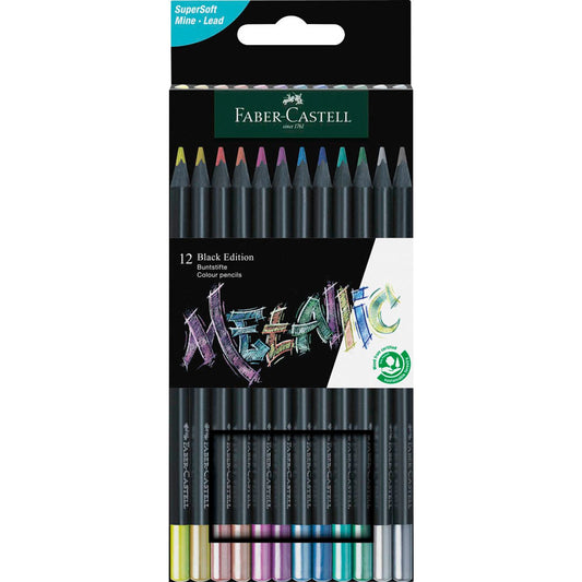 FABER-CASTELL Black Edition Metallic Buntstifte farbsortiert | 116415 | 1 Pack = 12 St.