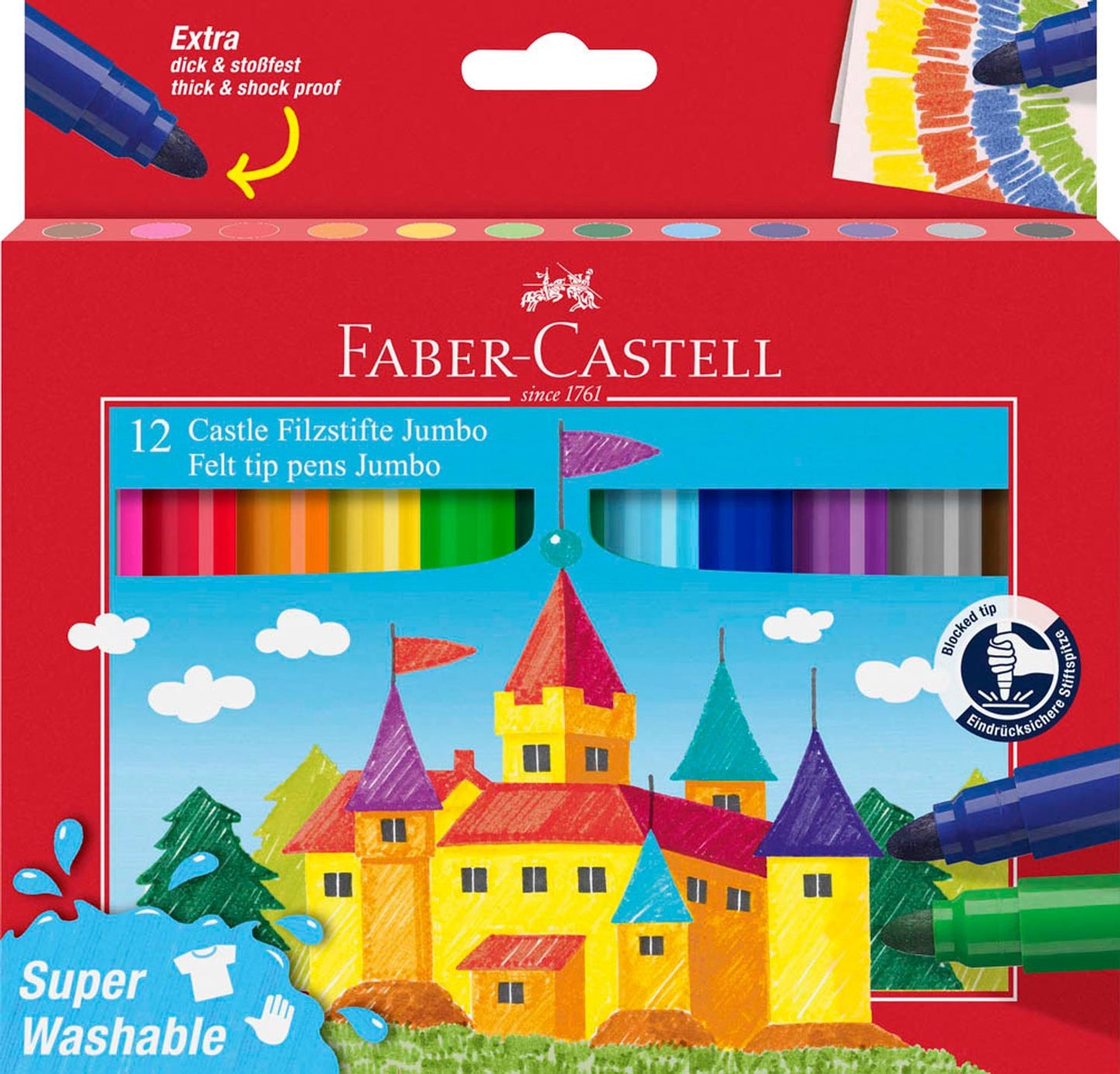 FABER-CASTELL Jumbo Super Washable Filzstifte farbsortiert