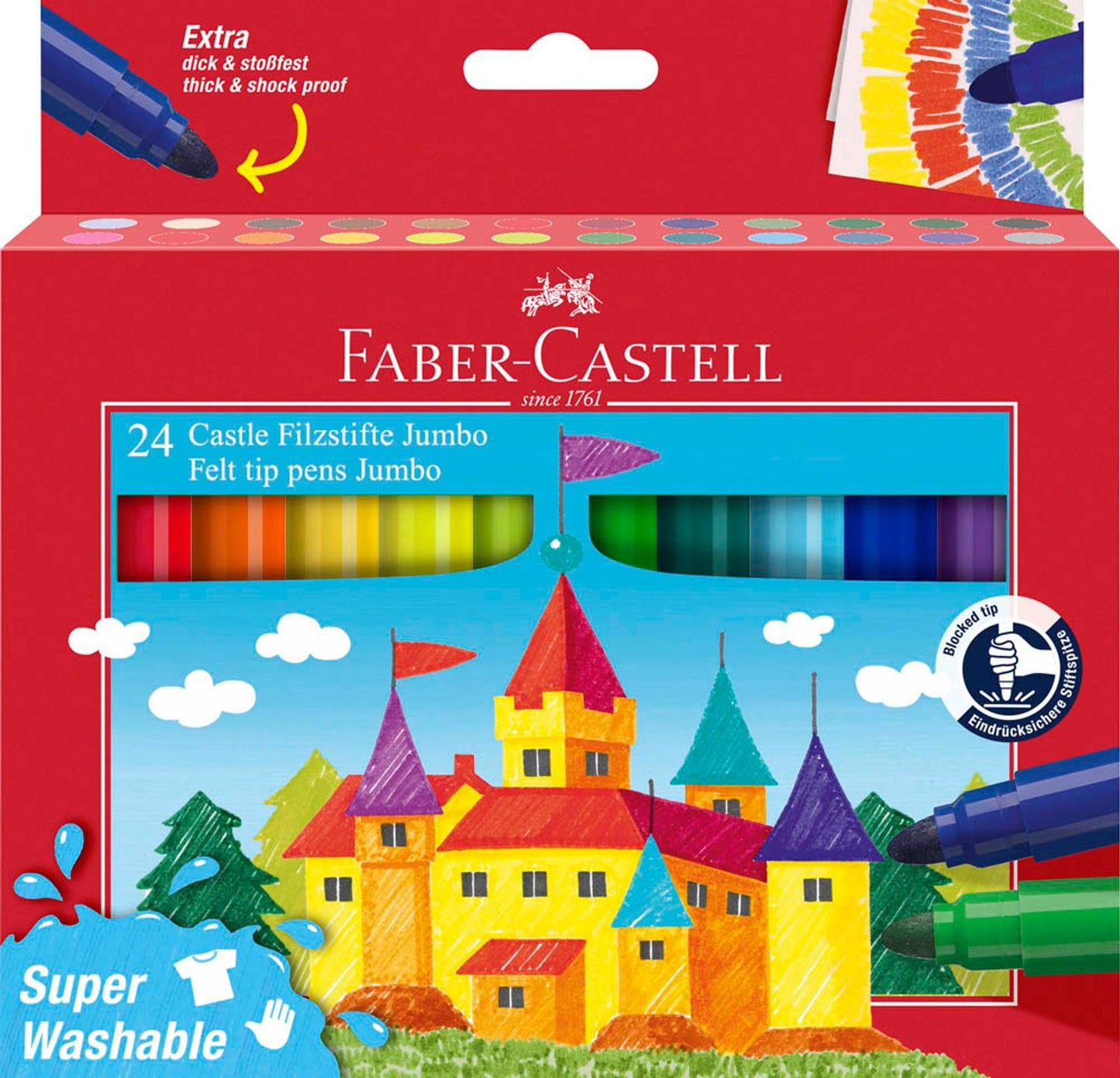 FABER-CASTELL Jumbo Super Washable Filzstifte farbsortiert
