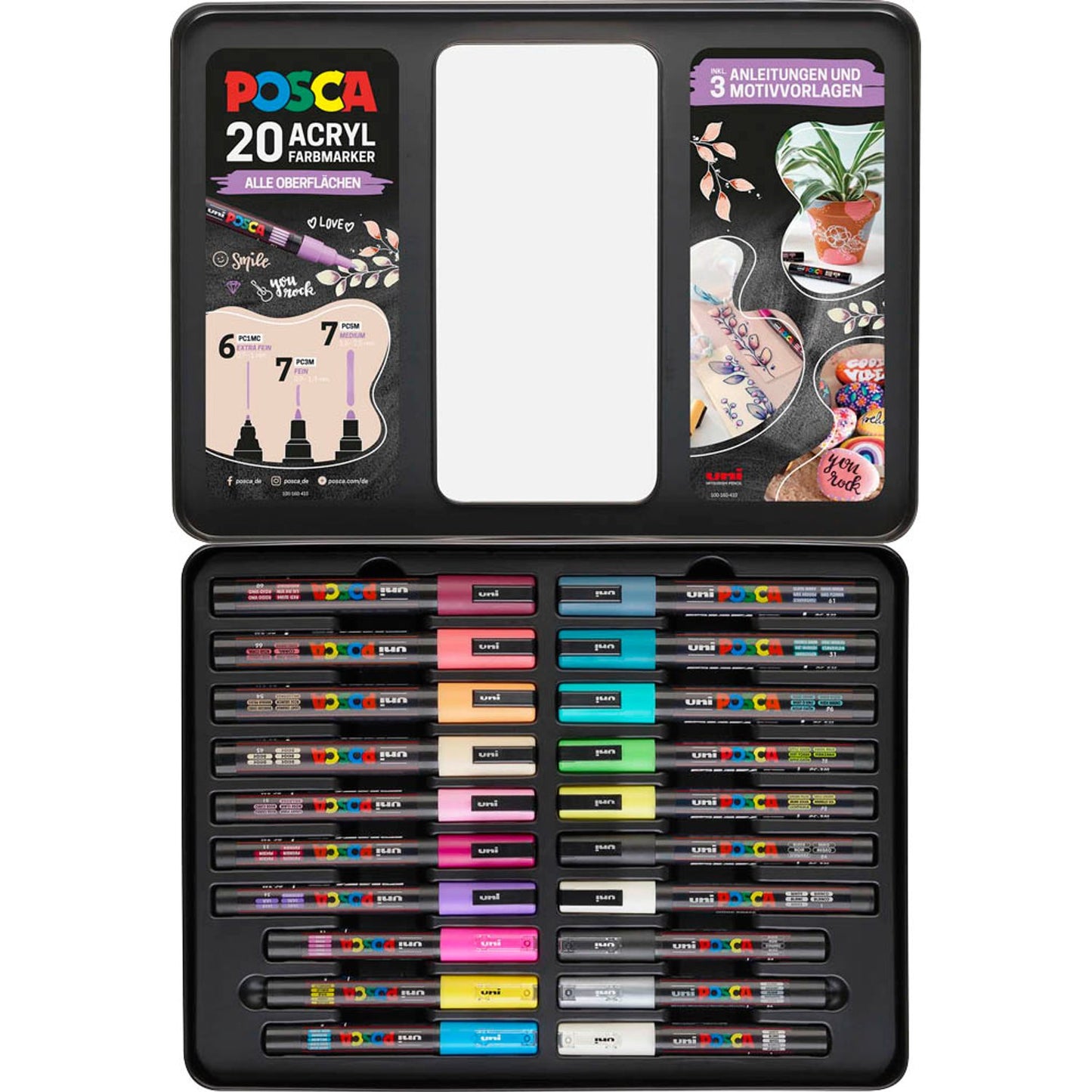 uni-ball POSCA Marker Metalletui DIY Acrylstift farbsortiert | 186829 | 1 Pack = 20 St.