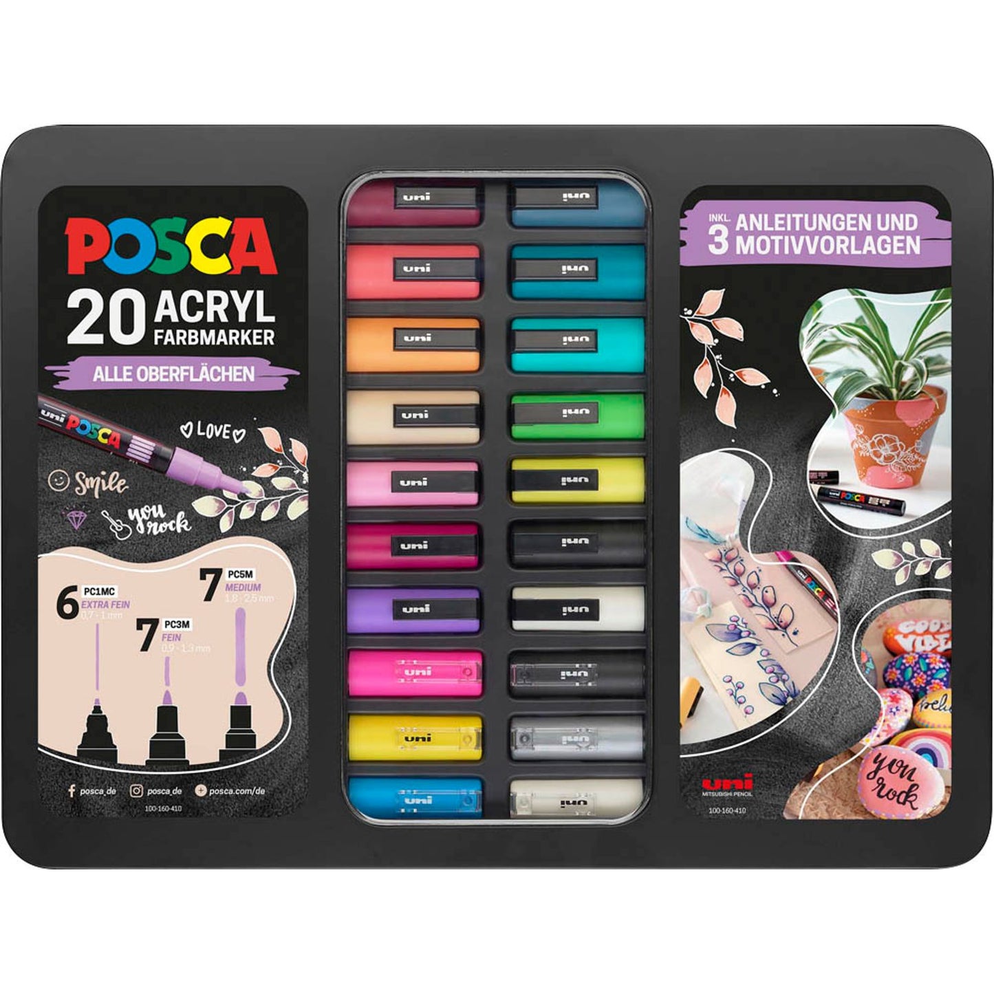 uni-ball POSCA Marker Metalletui DIY Acrylstift farbsortiert | 186829 | 1 Pack = 20 St.