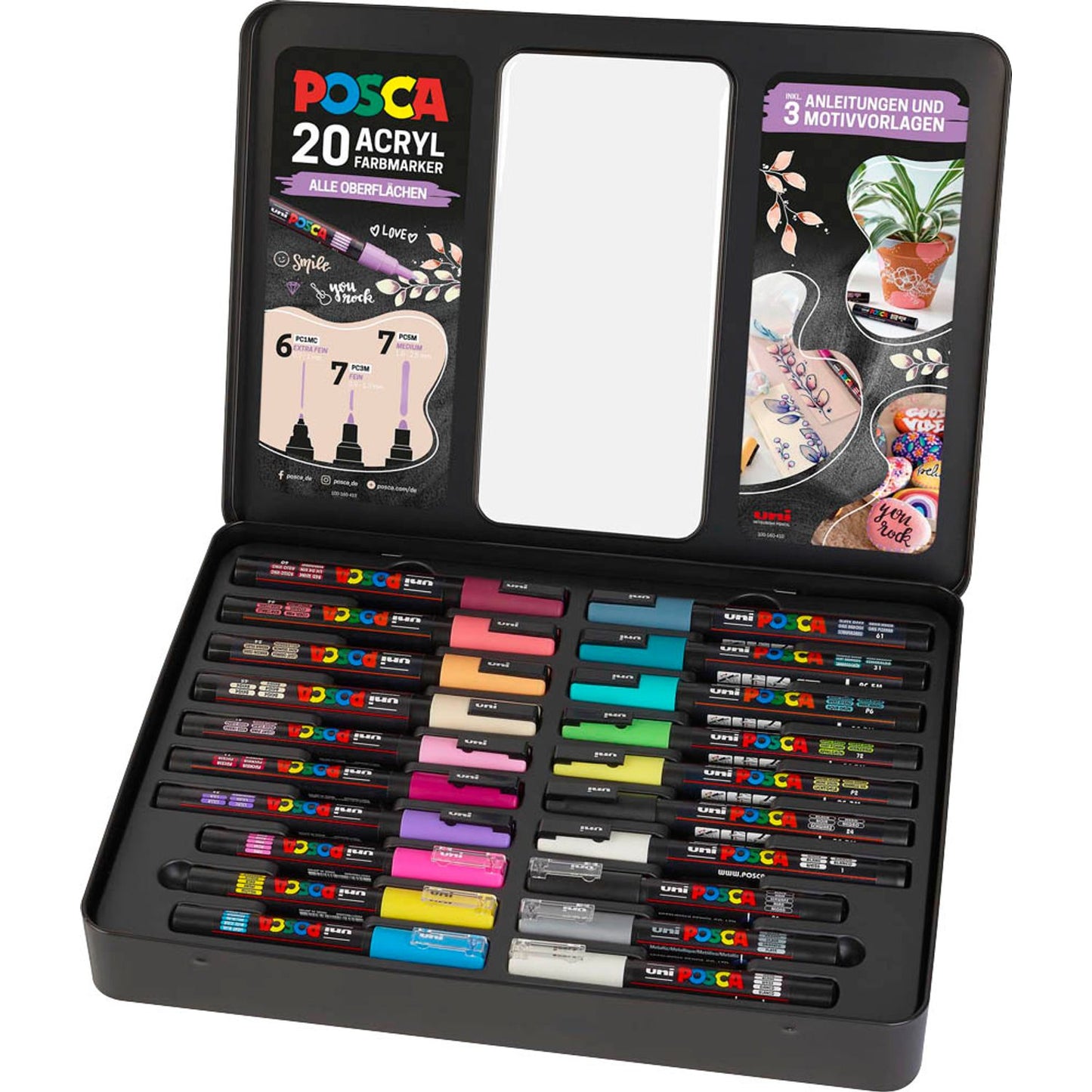 uni-ball POSCA Marker Metalletui DIY Acrylstift farbsortiert | 186829 | 1 Pack = 20 St.