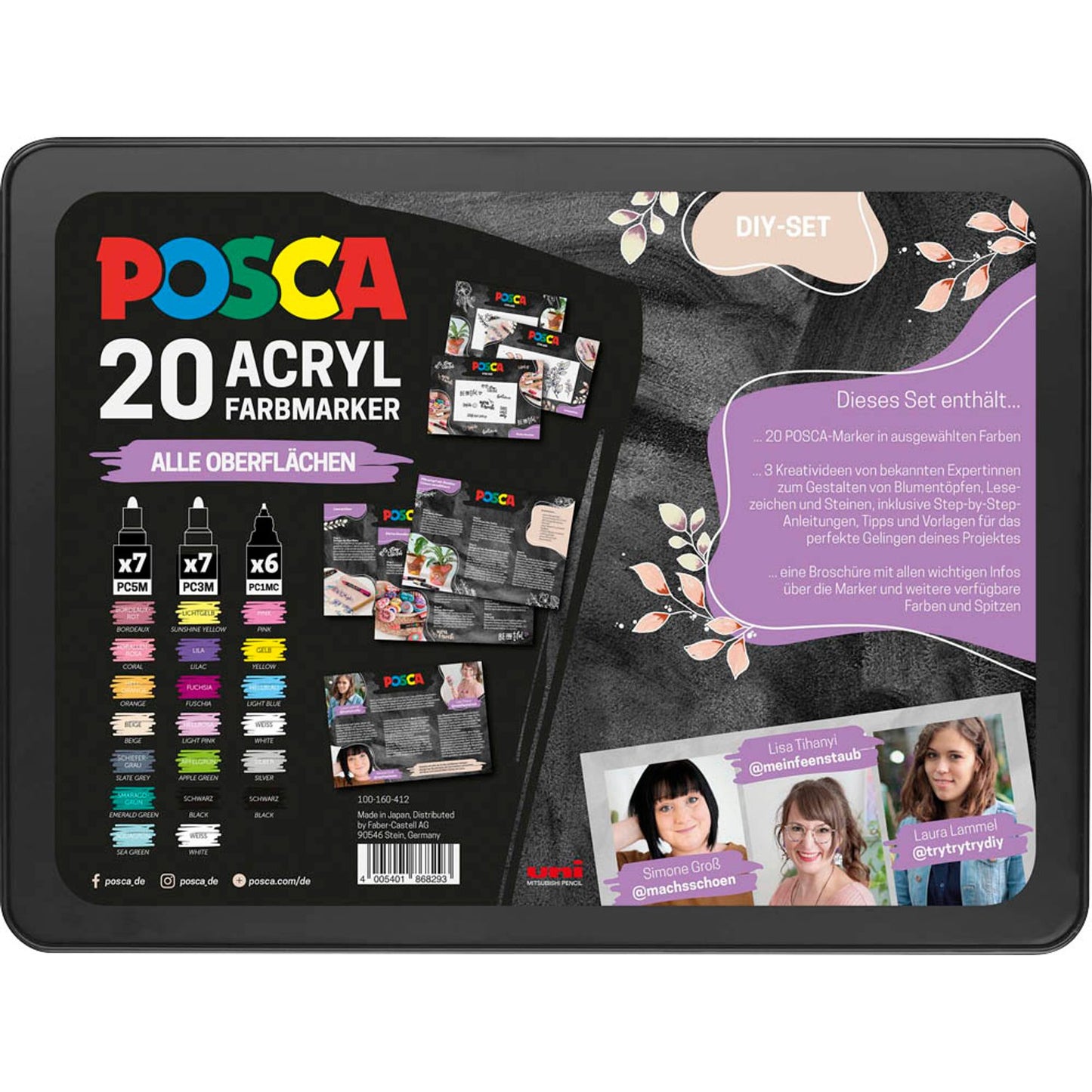 uni-ball POSCA Marker Metalletui DIY Acrylstift farbsortiert | 186829 | 1 Pack = 20 St.