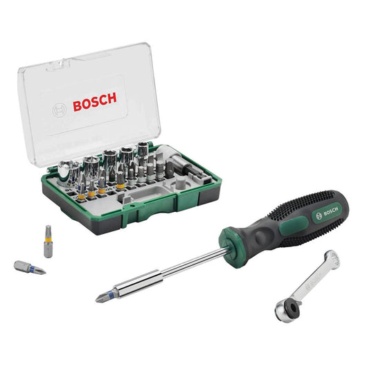 BOSCH Mini-Ratsche + Handschraubendreher Bit-Set, 27-teilig | 2607017331