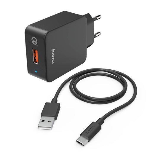 hama Ladekabel mit Adapter schwarz, Kabellänge: 1,5 m, 19,5 Watt | 201625
