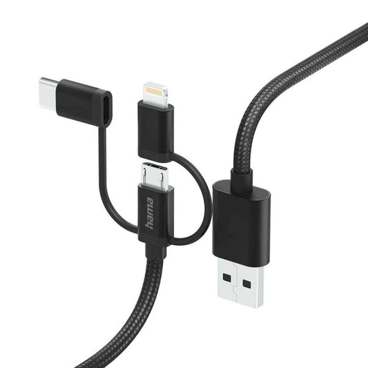 hama 3in1 Kabel 1,5 m schwarz | 201536
