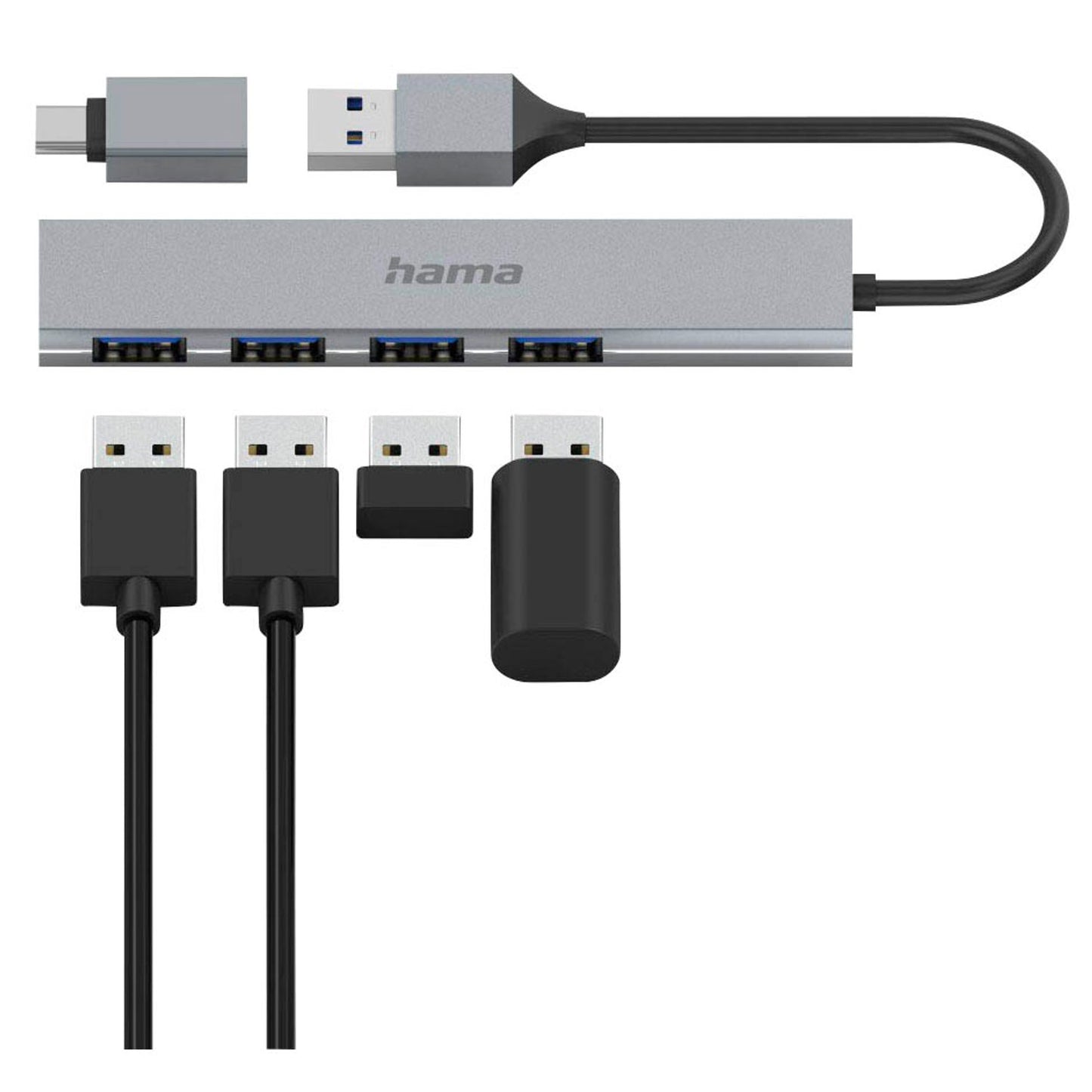 hama USB-Hub Ultra Slim 4-fach grau | 200141
