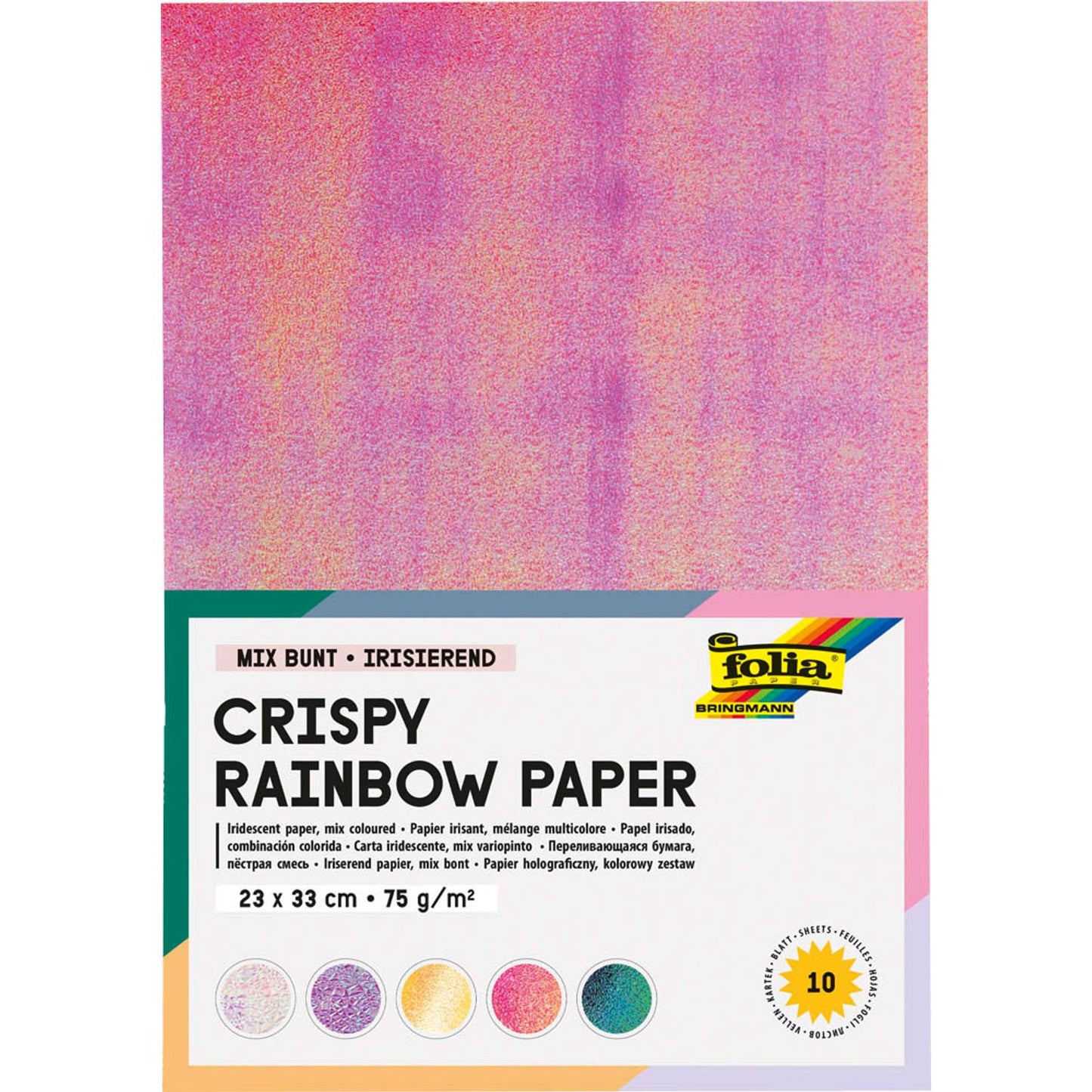 folia Tonpapier Crispy Rainbow Paper farbsortiert 75 g/qm | 310409 | 1 Pack = 10 Blatt